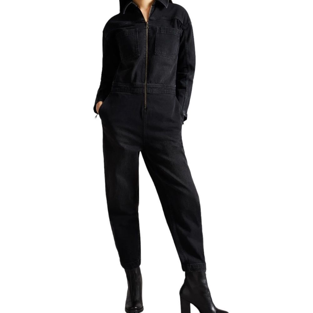 Ted Baker Women's Aleyah Denim Zip Front Jumpsuit Black Stonewash US 6 Size 2